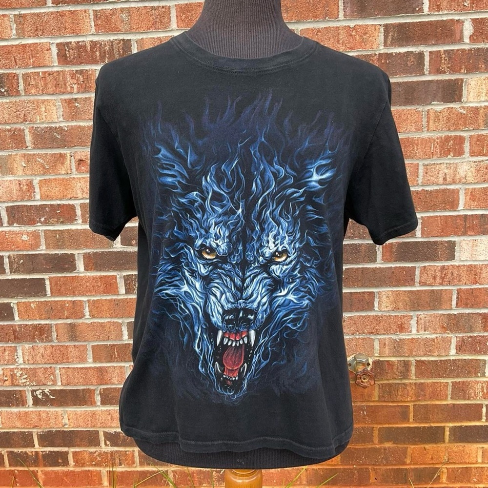 Y2K Roman Liriam Grunge Black size Large Wolf shirt